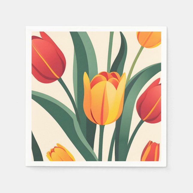 Guardanapo De Papel Ilustração de Tulipas Negrito (Frente)