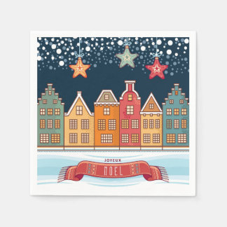 Guardanapo De Papel Ilustração de vilarejos de Neve Joyeux Noel