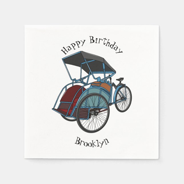 Guardanapo De Papel Ilustração do desenho do rickshaw Ciclo (Frente)