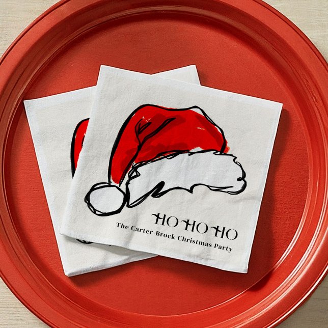 Guardanapo De Papel Ilustração do Esquema de Natal do Red Santa Hat (Red Santa Hat Christmas Sketch Illustration Holiday Party Paper Napkins)