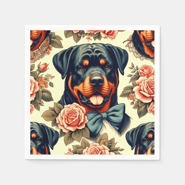 Guardanapo De Papel Ilustração do Rottweiler Retro (Frente)