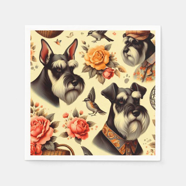 Guardanapo De Papel Ilustração do Schnauzer Cute Retro (Frente)