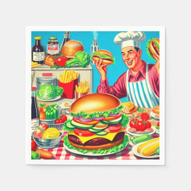 Guardanapo De Papel Ilustração em Quadrinhos Retro Hamburger (Frente)