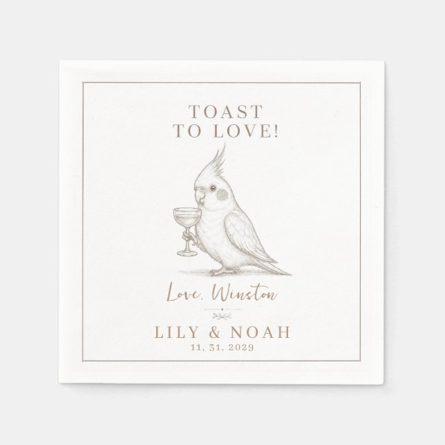 Guardanapo De Papel Ilustração Esboço Personalizado de Casamento de Ca (Frente)