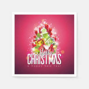 Guardanapo De Papel Ilustração Gráfica do Natal Vermelho Moderno