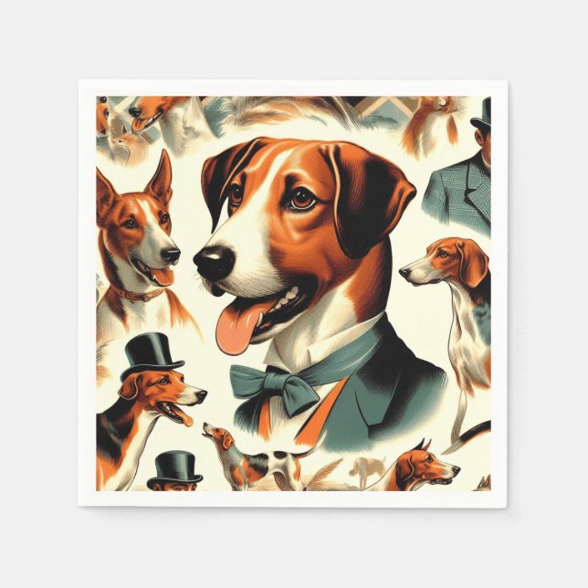 Guardanapo De Papel Ilustração Inglesa Vintage Foxhound (Frente)