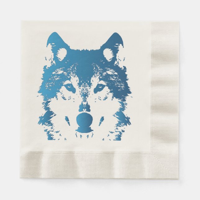 Guardanapo De Papel Ilustração Lobo Azul Gelo (Frente)
