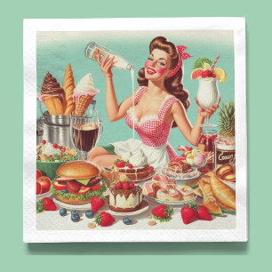 Guardanapo De Papel Ilustração Pin-Up da Comida Vintage