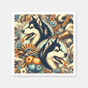 Guardanapo De Papel Ilustração Retro Siberian Husky