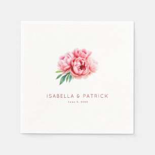 Guardanapo De Papel Ilustração Romântica de Peônia Floral Rosa