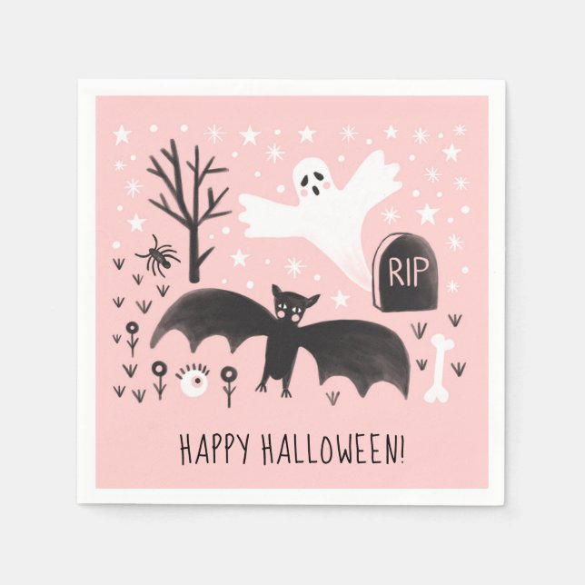 Guardanapo De Papel Ilustração rosa-preto Ghost Bat Ghost Cute (Frente)