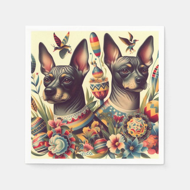 Guardanapo De Papel Ilustração Vintage Xoloitzcuintle (Frente)