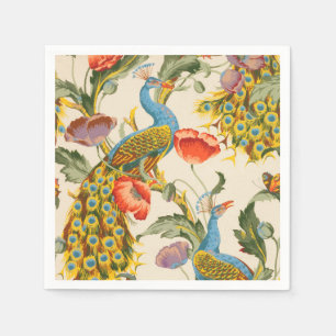 Guardanapo De Papel Ilustrações de Peacock e Poppies Vintage