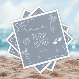 Guardanapo De Papel Ilustrações Divertidas de Praia para Chá de Noiva