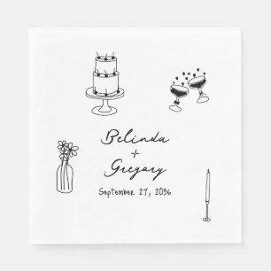 Guardanapo De Papel Ilustrações Pretas Desenhadas à Mão Casamento Rabi