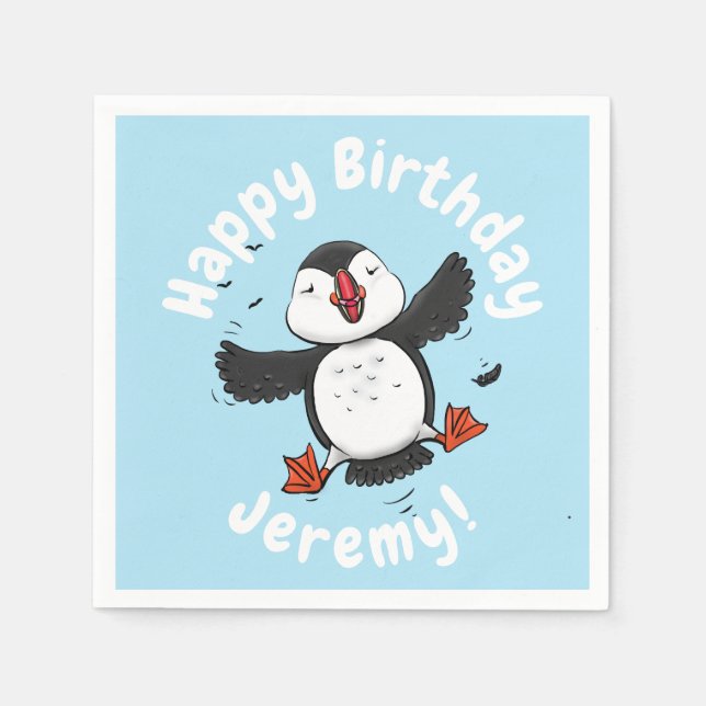 Guardanapo De Papel Imagem azul de desenho animado de puffin voador e  (Frente)