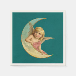 Guardanapo De Papel Imagem de Vintage - Angel Sentado em uma Lua Cresc