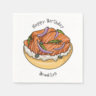 Guardanapo De Papel Imagem do desenho animado do bagel de salmão
