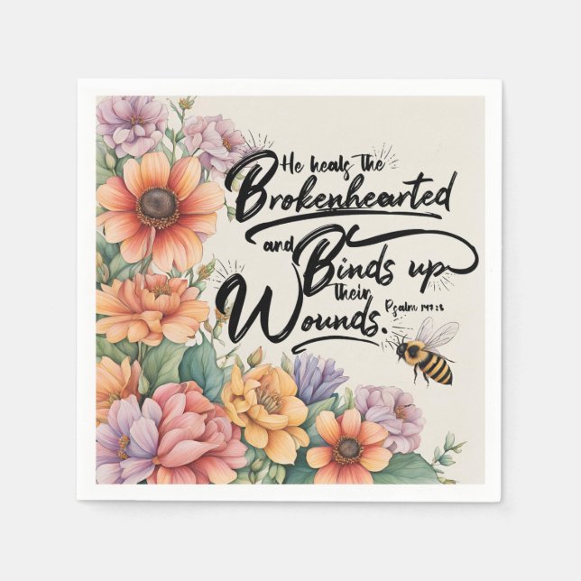 Guardanapo De Papel Imagem Versa Da Bíblia Cristã Psalms 147:3 (Frente)