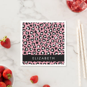Guardanapo De Papel Impressão Animal, Leopardo Rosa, Corações, Seu Nom