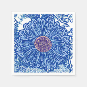 Guardanapo De Papel Impressão de bloco da margarida do Gerbera - azul