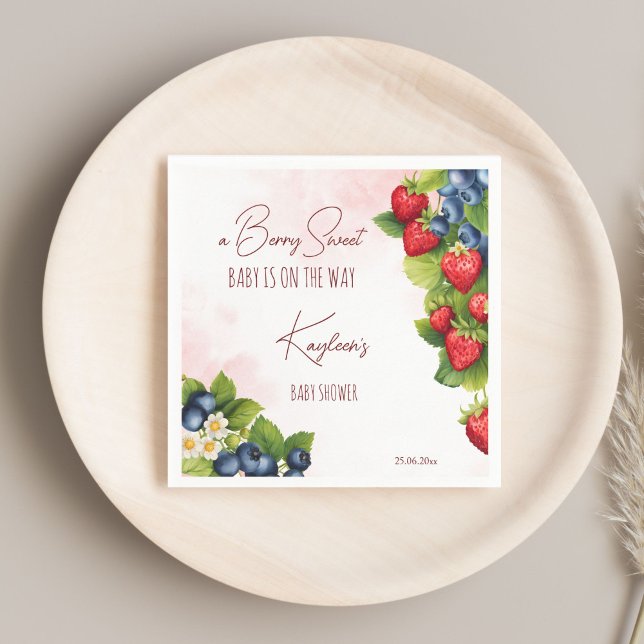 Guardanapo De Papel Impressão de chá de fraldas de morango doce de ber (Berry sweet blueberry wild strawberry spring summer baby shower print napkins personalized tableware)