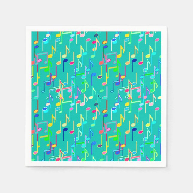 Guardanapo De Papel Impressão de Notas Musicais - turquesa, multicamad (Frente)