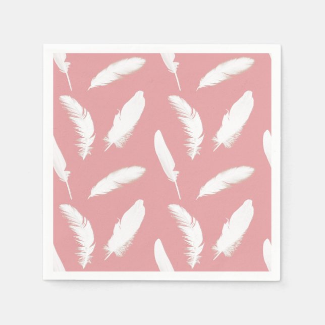 Guardanapo De Papel Impressão de penas brancas em rosa-casca (Frente)
