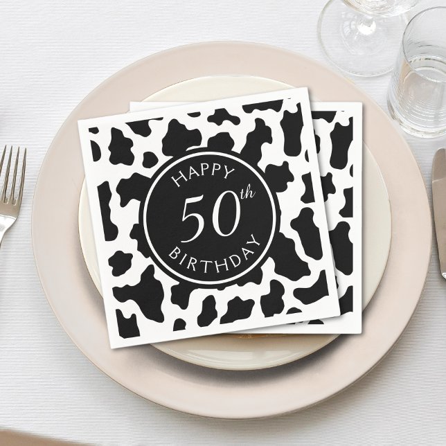 Guardanapo De Papel Impressão de Vaca Negra e Branca 50º Aniversário (50th birthday cow print napkins)