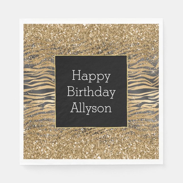 Guardanapo De Papel Impressão de Zebra Minúscula Glitzy Preta Dourada (Frente)