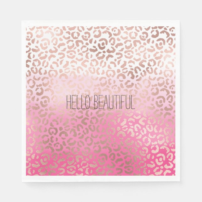 Guardanapo De Papel Impressão do Leopardo do Ombre Cor-de-Água Rosa Pe (Frente)