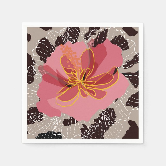 Guardanapo De Papel Impressão Floral de Leopardo (Frente)