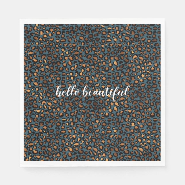 Guardanapo De Papel Impressão Leopardo de Bronze Azul (Frente)