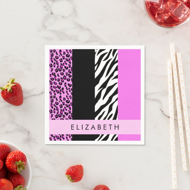 Guardanapo De Papel Impressão Leopardo, Impressão Zebra, Rosa, Seu Nom (Insitu)