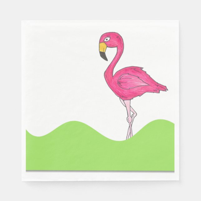 Guardanapo De Papel Impressão Napkins, Pássaro Flamingo Verde Tropical (Frente)