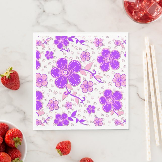Guardanapo De Papel Impressão Simples de Aquarela Floral Roxa e Rosa (Insitu)