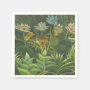 Guardanapo De Papel Impressão Vintage de Leão na Selva Tropical de Hen