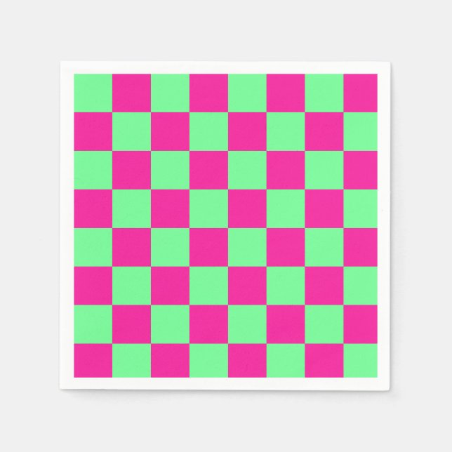 Guardanapo De Papel Impressão Xadrez Rosa e Verde (Frente)