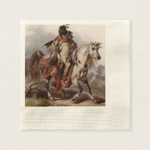 Guardanapo De Papel Indiano Blackfoot no cavalo árabe que está sendo