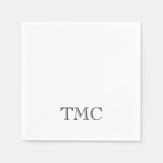 Guardanapo De Papel Iniciais Clássicos do Monograma Branco Preto Elega (Frente)