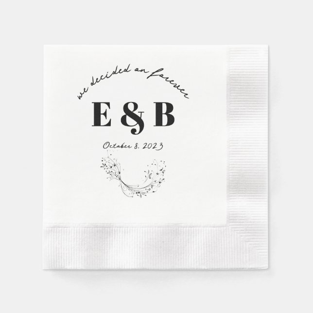 Guardanapo De Papel Iniciais de Casamento Floral e Data (Frente)