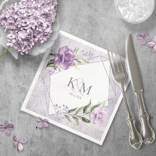Guardanapo De Papel Iniciais de Casamento Floral Sparkles Mauve ID889 