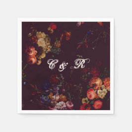 Guardanapo De Papel Iniciais de Nome Floral da Moody Burgundy Escuro
