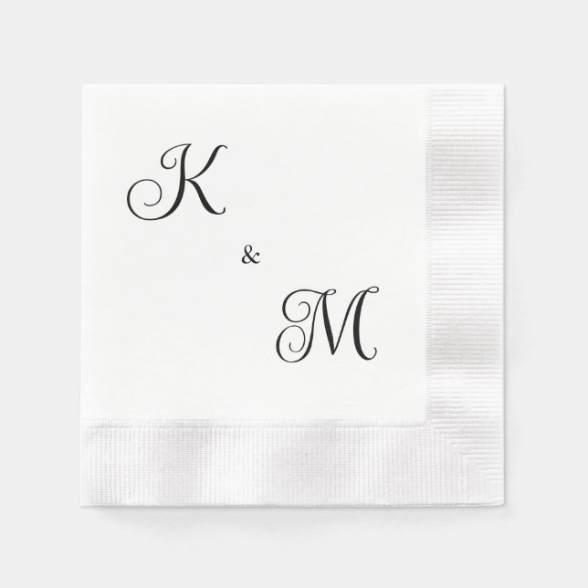 Guardanapo De Papel Iniciais de Script Elegante Casamento Branco Cozid (Frente)