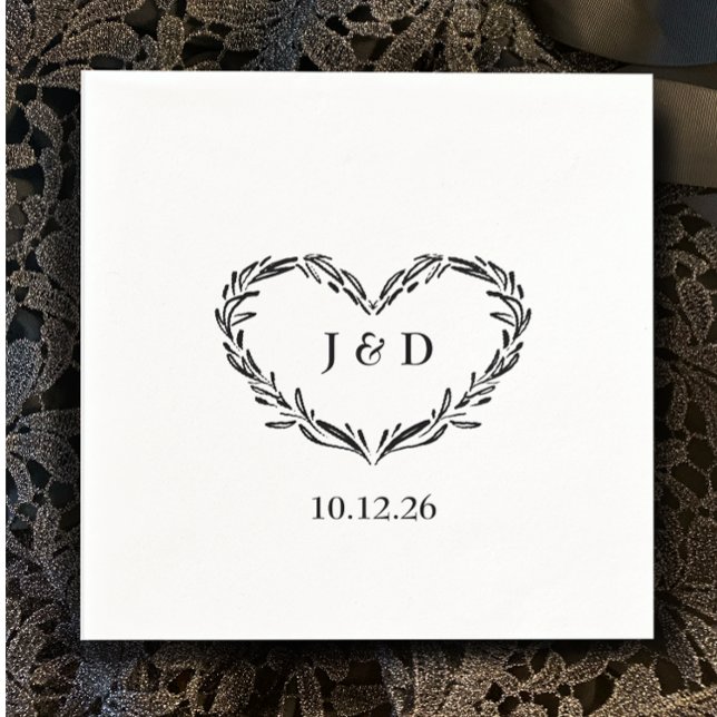 Guardanapo De Papel Iniciais do Casal Monograma Coração Desenhado à Mã (Add your initials for custom monogrammed napkins. Botanical hand drawn heart wedding napkin
)