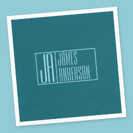 Guardanapo De Papel Iniciais e Nome Modernos | Teal Escuro e Azul Clar