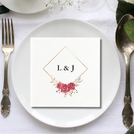 Guardanapo De Papel Iniciais Elegantes em Moldura Dourada com Floral V