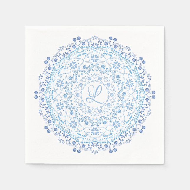 Guardanapo de Papel Inicial Editável Mandala Azul (Frente)