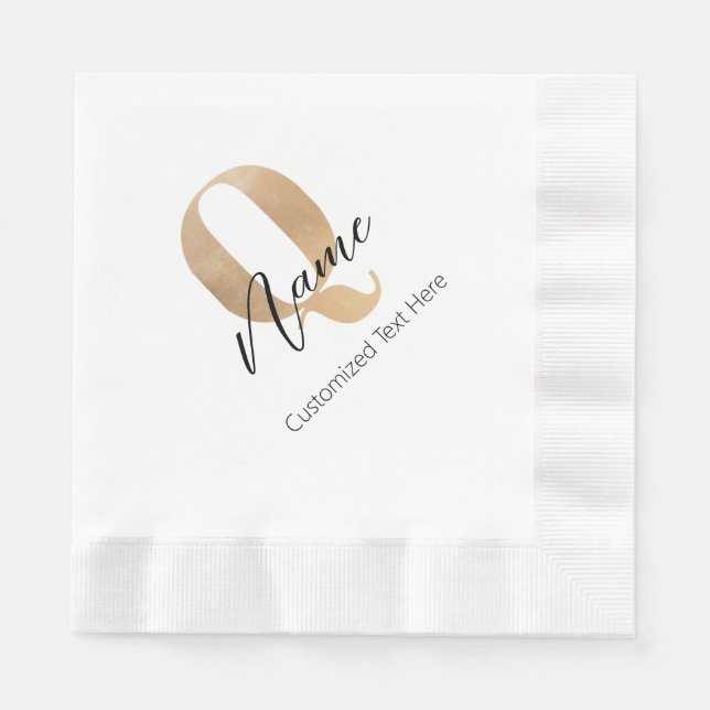 Guardanapo De Papel Inicial Moderna Monogramada Q & Nome Personalizado (Frente)