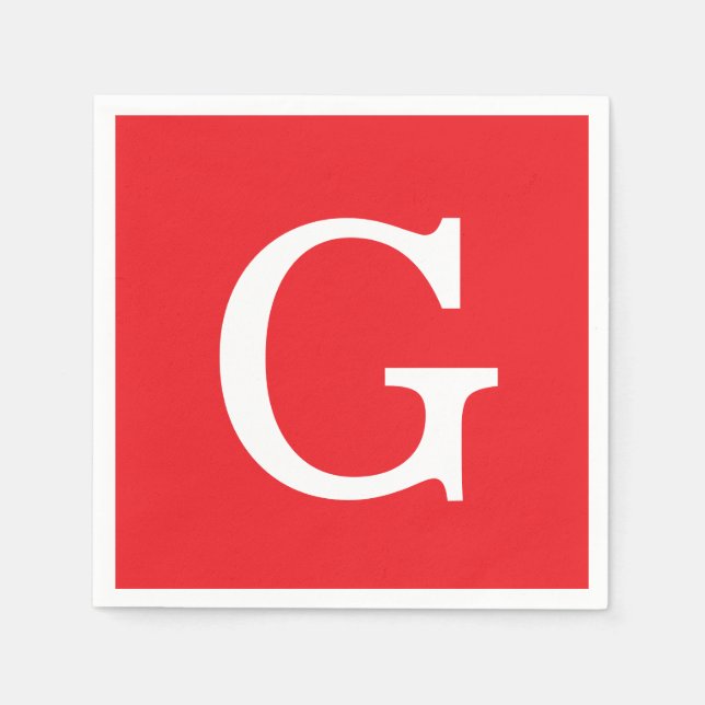 Guardanapo De Papel Initial Letter Monogram Red White Plain Simple (Frente)